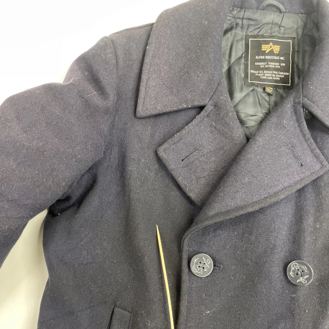 Alpha Industries Wool Pea Coat Jacket Size XL Blue