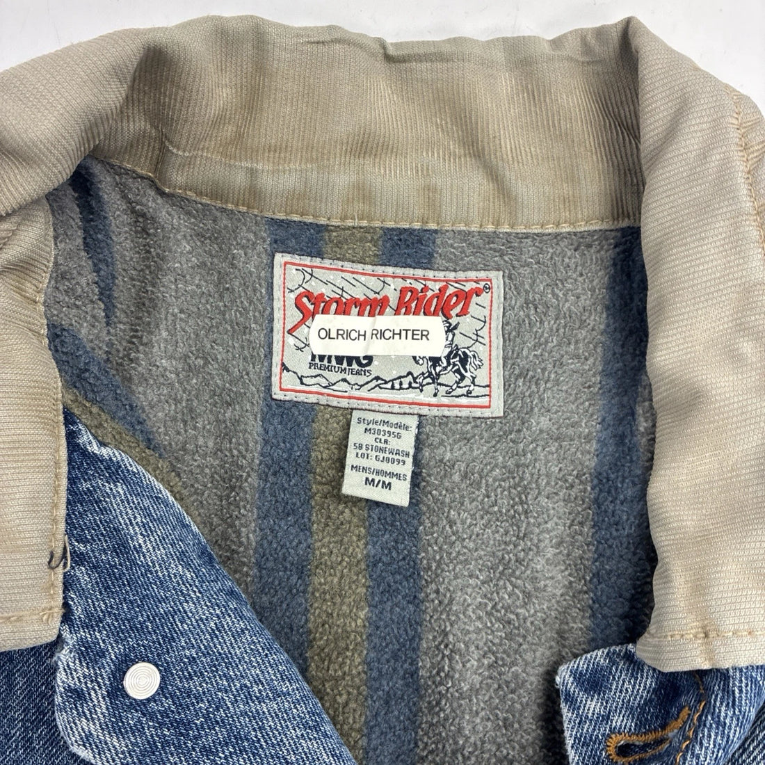 MWG Storm Rider Denim Trucker Jacket Size Medium Fleece Lined
