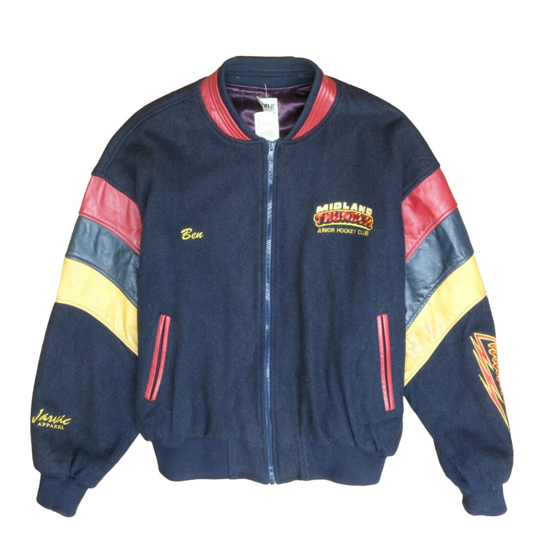 Vintage Midland Thunder Hockey Wool Leather Varsity Bomber Jacket Size XL