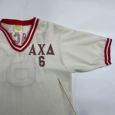 Vintage Alpha Chi Delta V-Neck Ringer Jersey T-Shirt Medium Sorority Fraternity