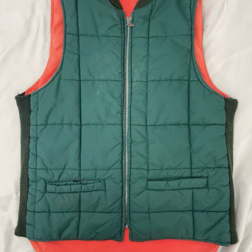 Vintage Quilted Puffer Vest Jacket Size Medium Green Reversible Talon Zip