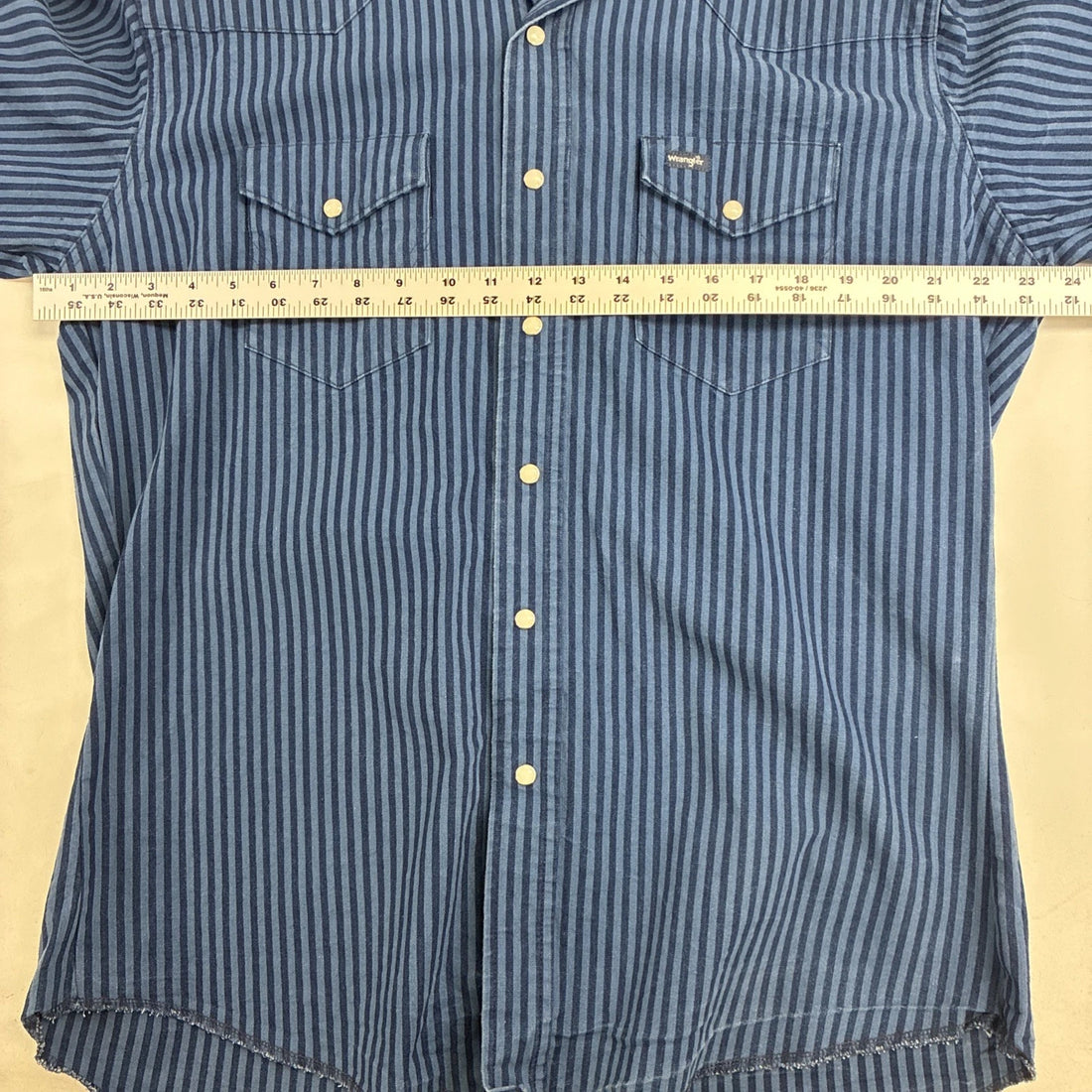 Vintage Wrangler Western Brushpopper Pearl Snap Shirt Large Rodeo Blue Striped