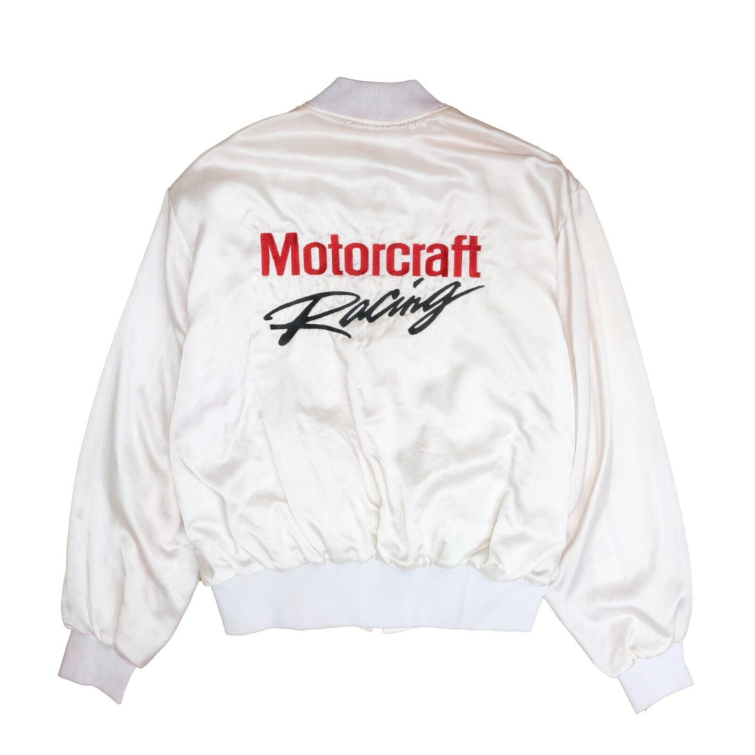 Vintage Motorcraft Racing Satin Bomber Jacket Size XL White