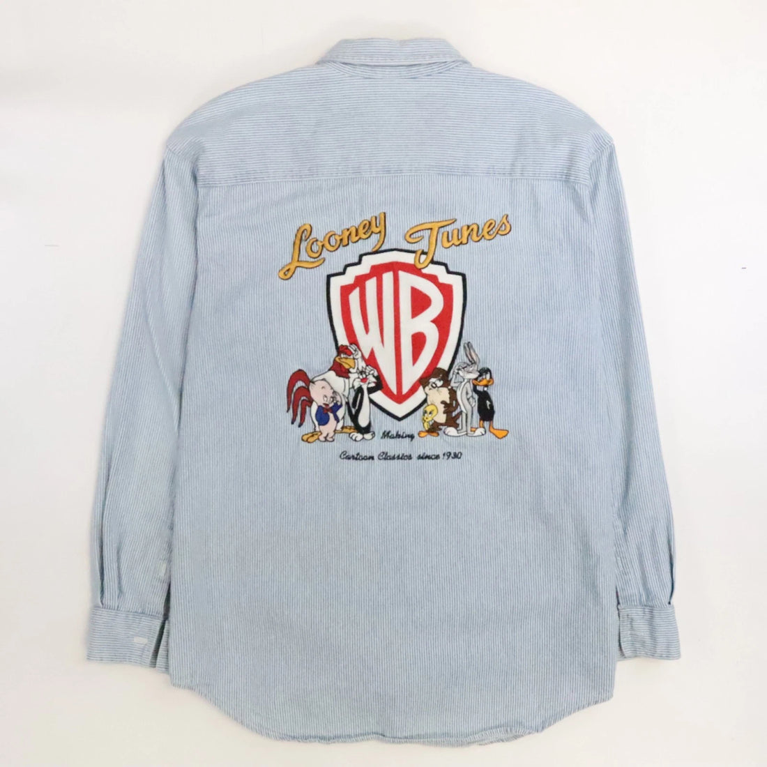 Vintage Looney Tunes Warner Bros Button Up Shirt Size Medium Striped