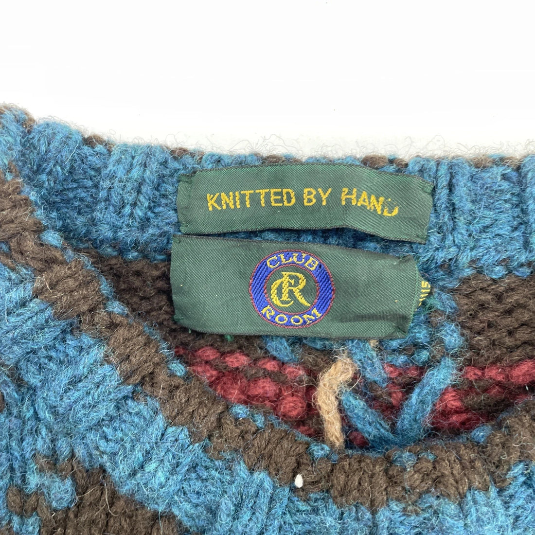 Vintage Club Room Aztec Western Wool Hand Knit Crewneck Sweater Size Medium