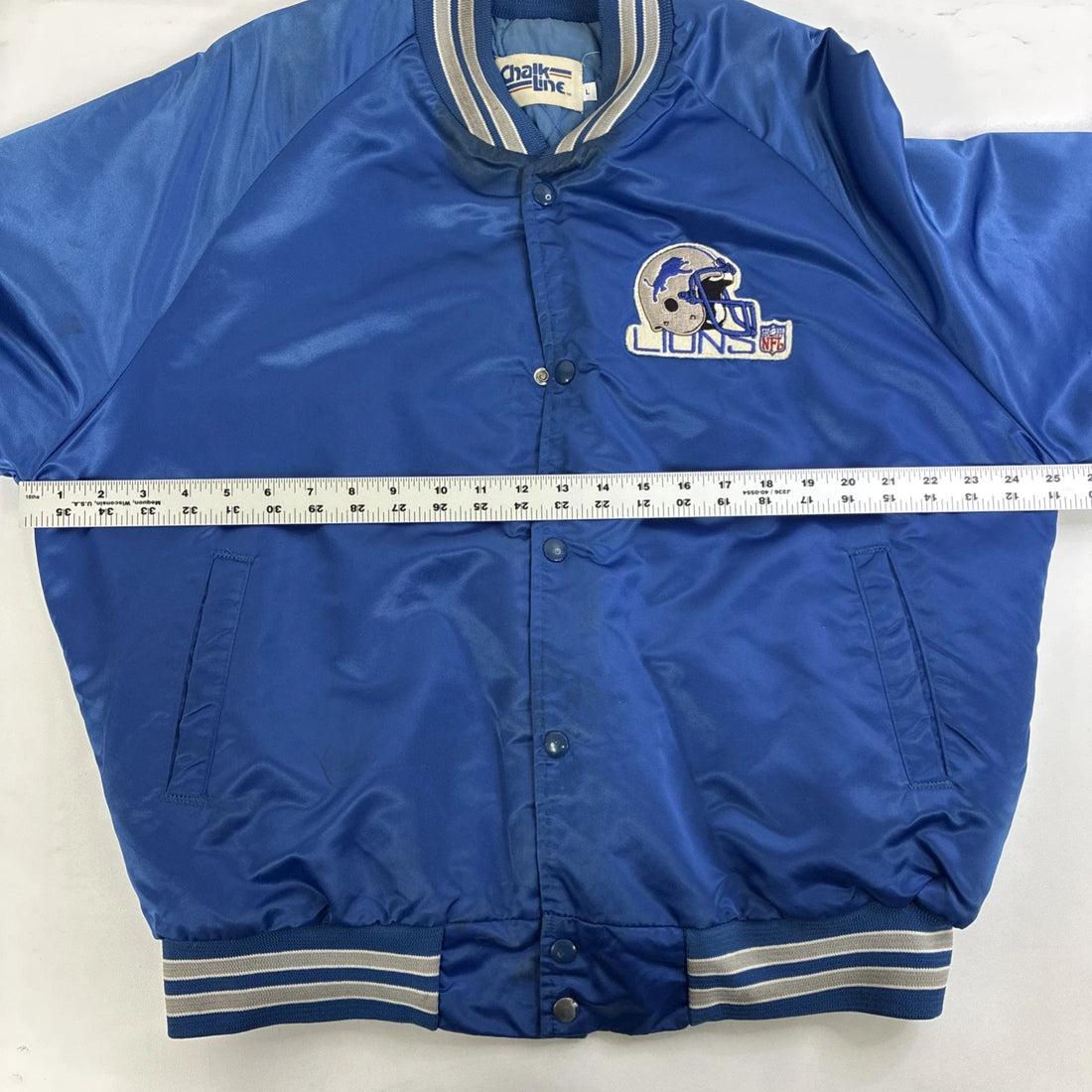 Detroit Lions Chalk Line Satin Bomber Jacket Size Large Vintage NFL
