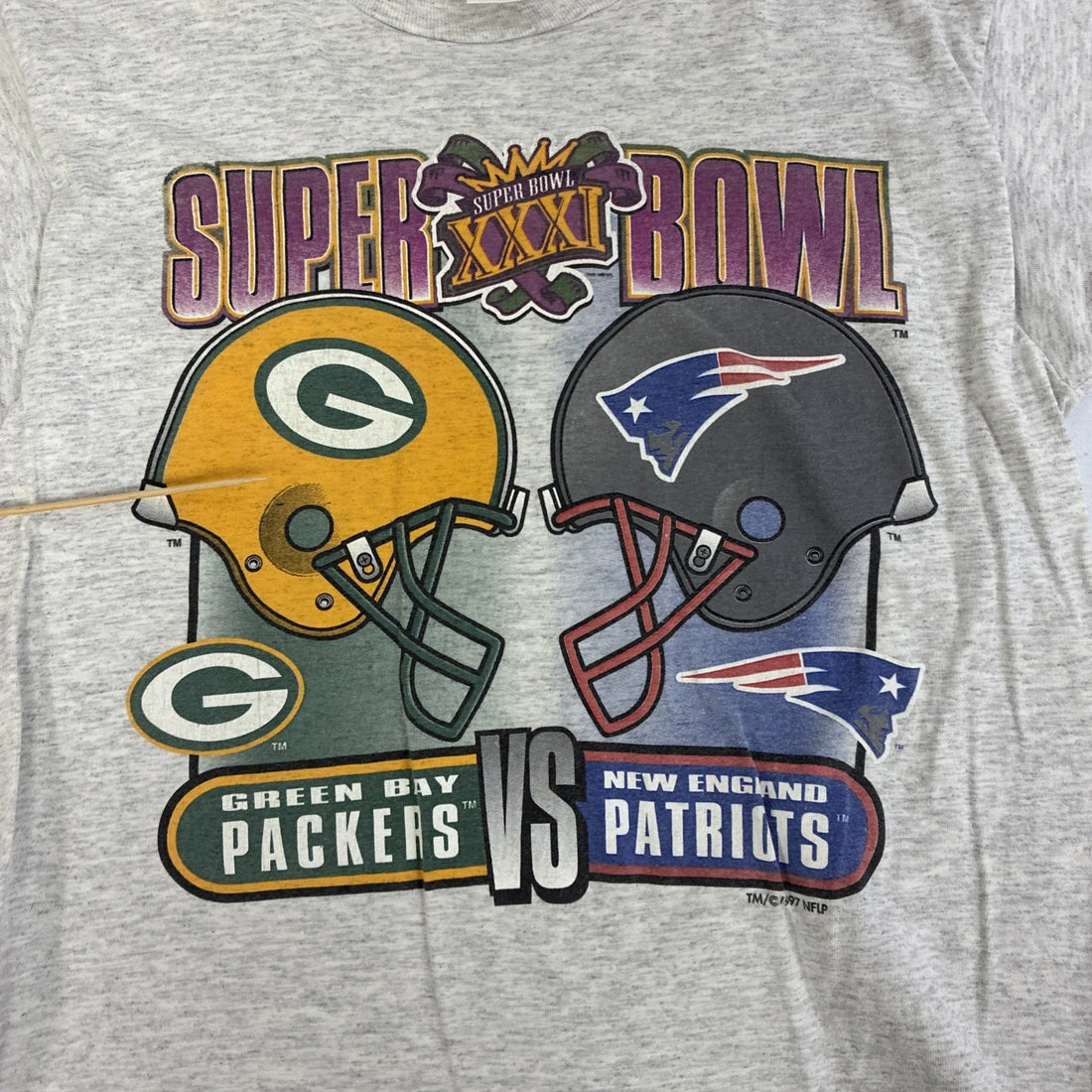 Vintage Packers Patriots Super Bowl XXXI T-Shirt Size Medium 90s NFL