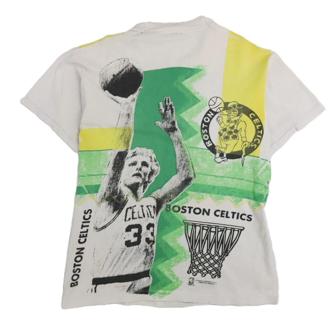 Vintage Boston Celtics Larry Bird T-Shirt Size XL All Over Print 90s NBA
