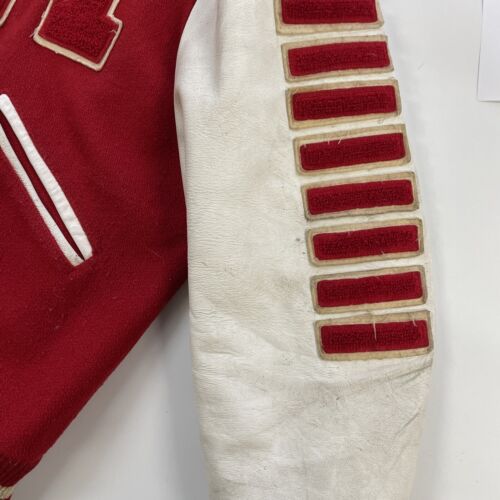 Vintage Borstad Wool Letterman Varsity Jacket Size 44 80s Red