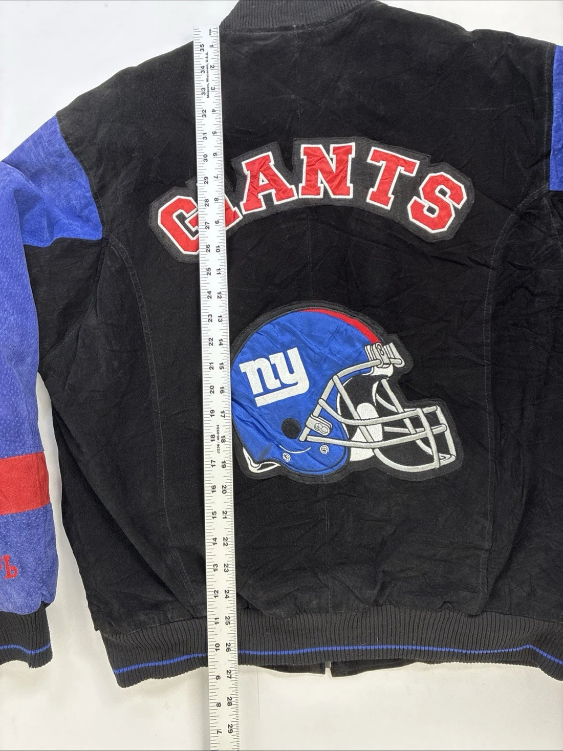 New York Giants Leather Suede Varsity Bomber Jacket Size Medium NFL