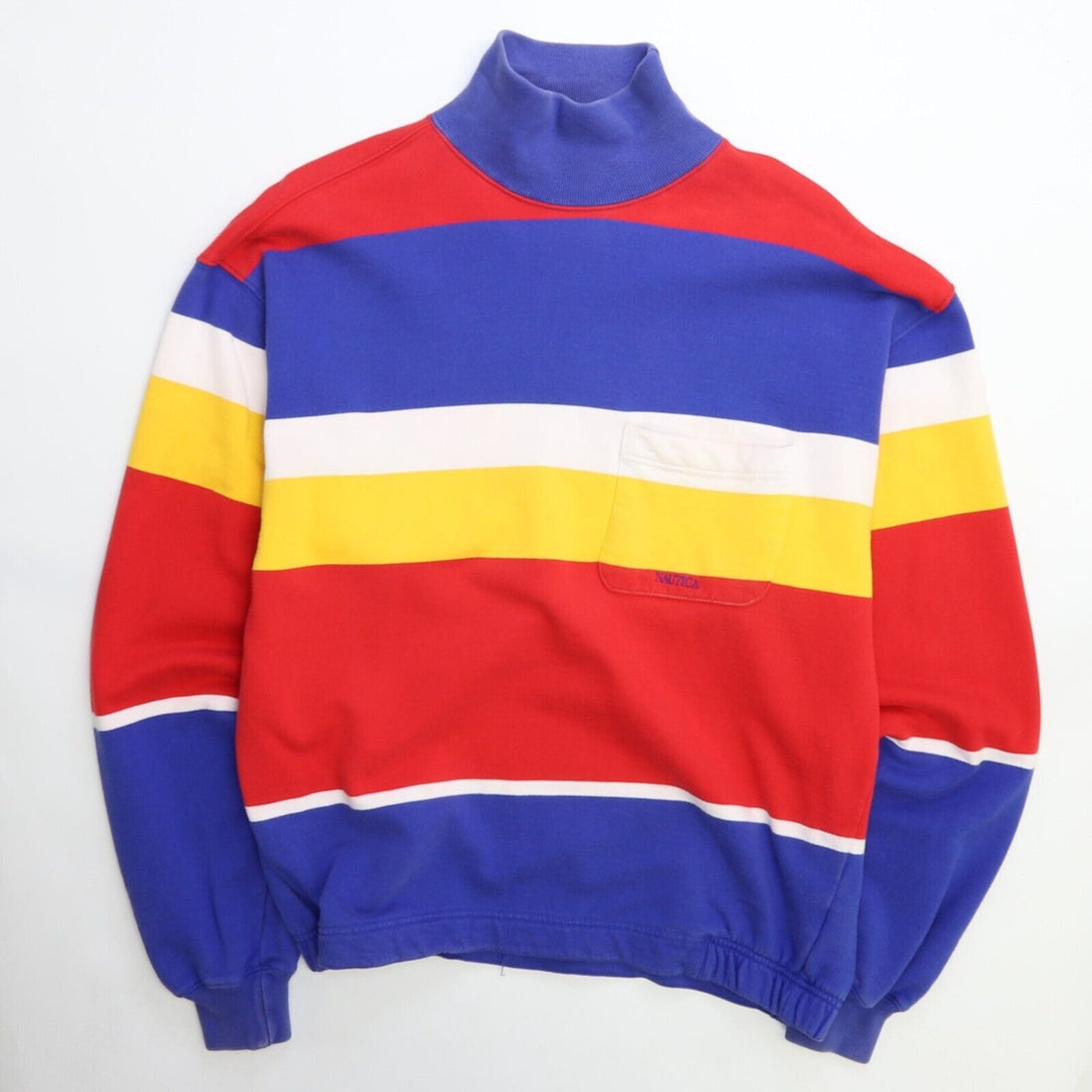 Vintage Nautica Mock Neck Pocket Sweatshirt Size Medium Striped