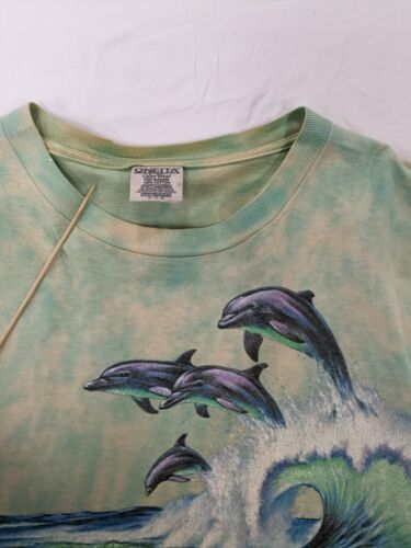 Vintage Habitat Dolphins Wrap Around Tie Dye T-Shirt Size XL Nature Wildlife 90s