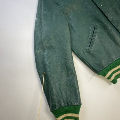 Vintage Leather Varsity Jacket Size 38 Green