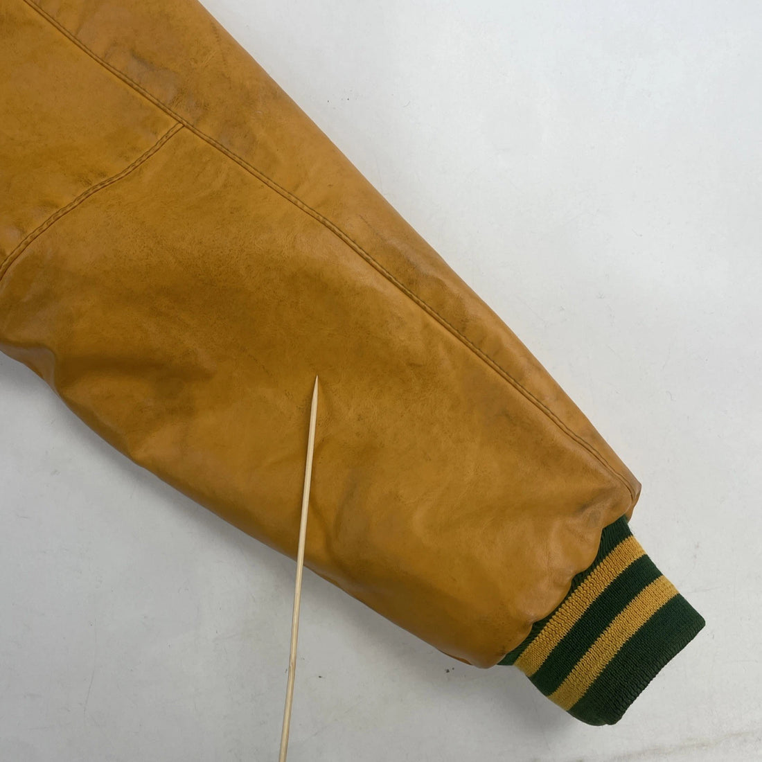 Vintage Holloway Leather Wool Varsity Jacket Size Large Green Yellow