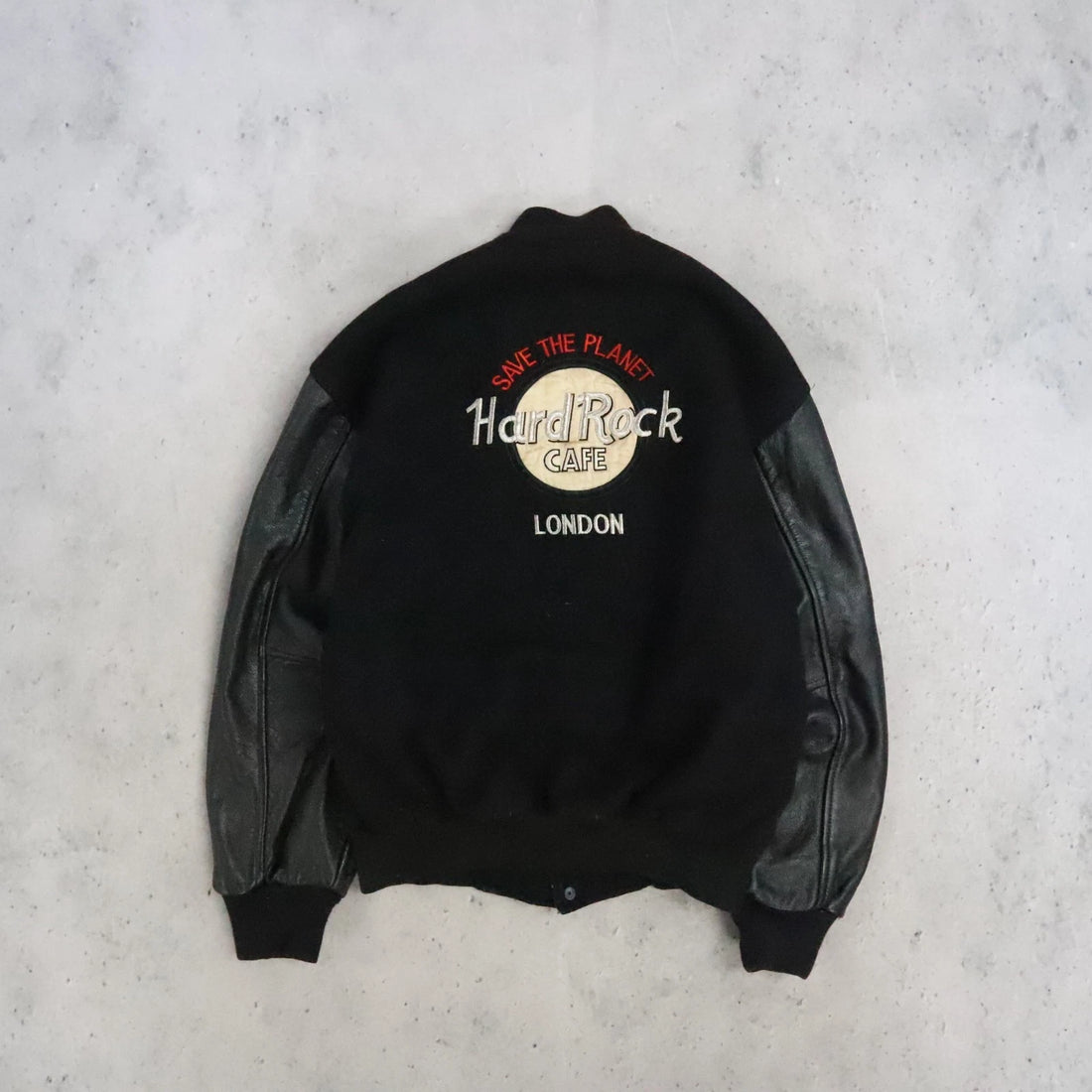 Vintage Hard Rock Cafe London Leather Wool Varsity Jacket Size Small