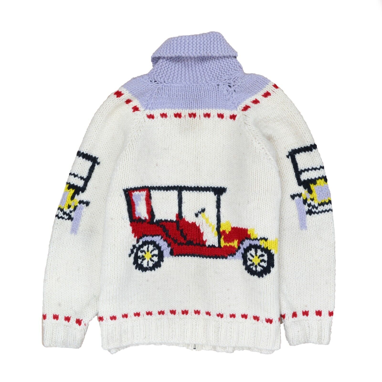 Vintage Car Wagon Wool Knit Cowichan Cardigan Sweater Size XL