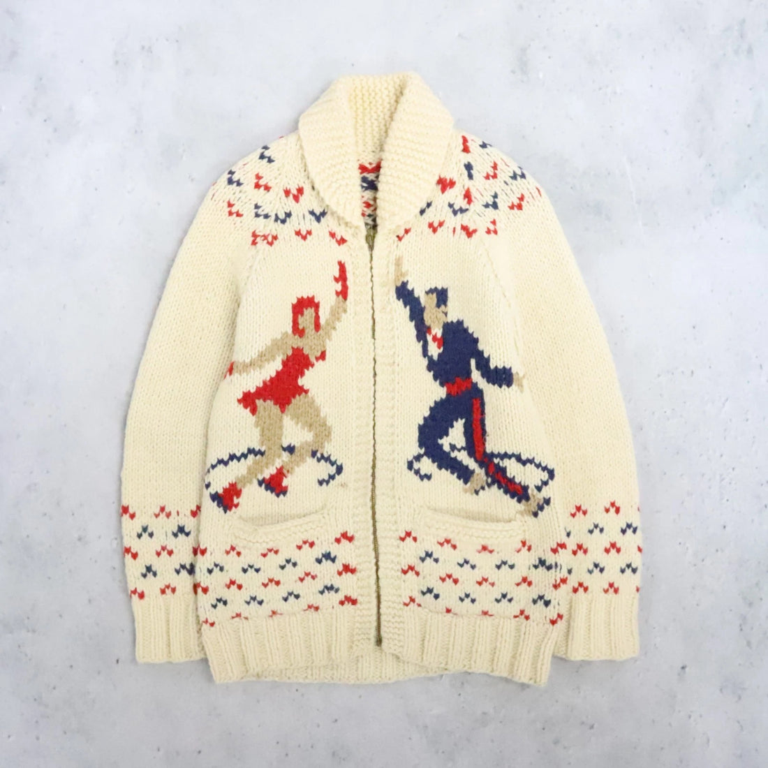 Vintage Figure Skating Wool Knit Cowichan Sweater Size Medium