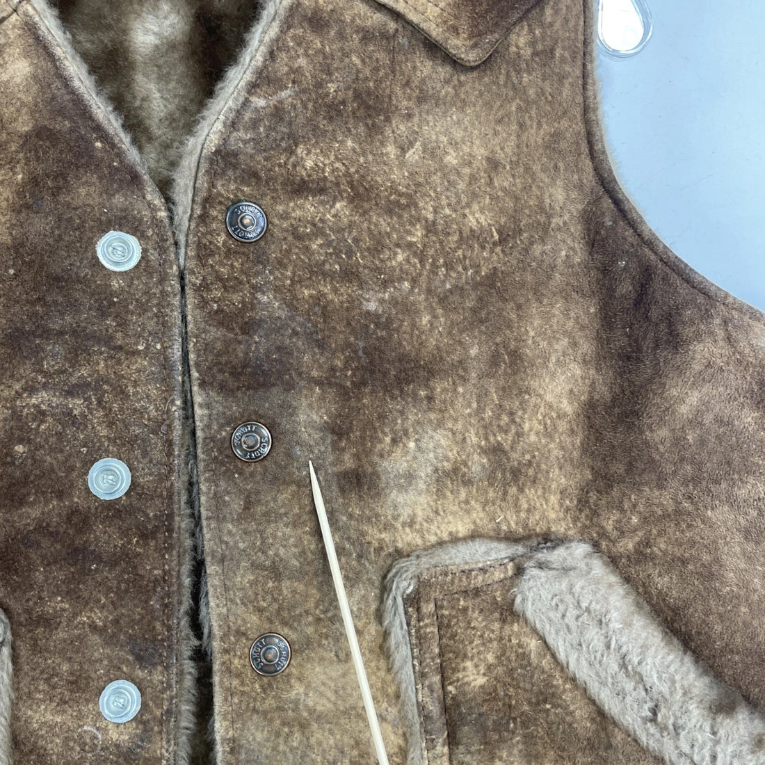 Vintage Schott NYC Suede Leather Vest Jacket Size 40 Brown Sherpa