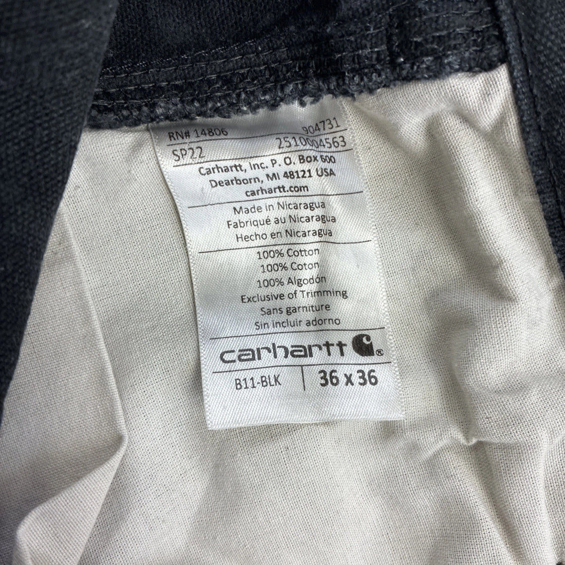 Carhartt Canvas Carpenter Work Pants Size 36 X 36 Black