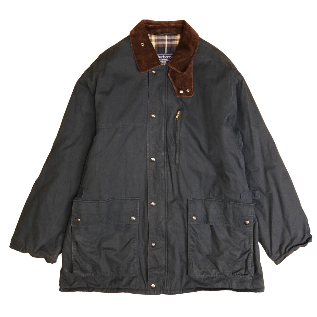 Vintage Burberrys Chore Coat Jacket Size Large Blue Plaid Lined