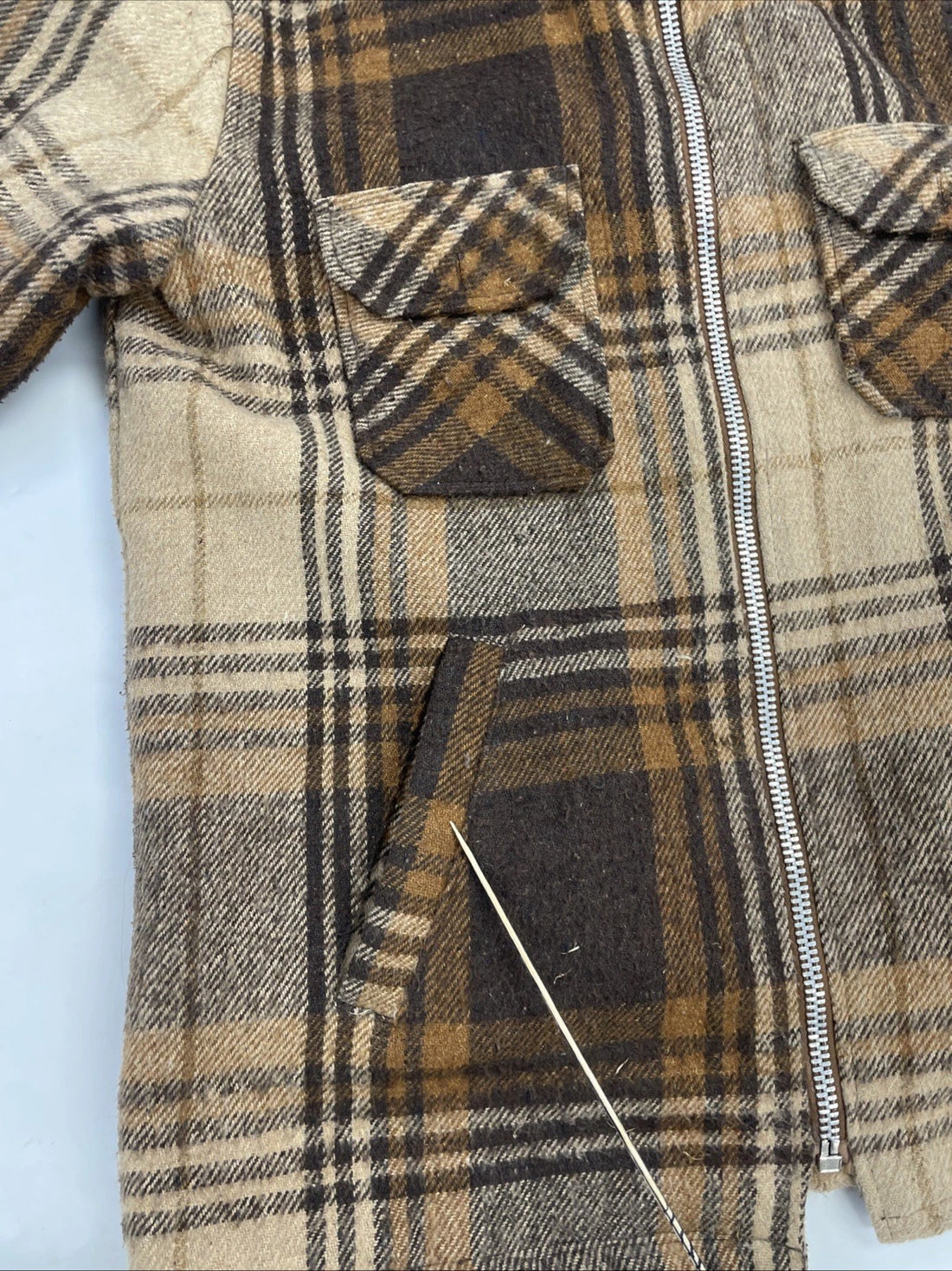 Vintage Brewster Wool Coat Jacket Size Large Sherpa Lined Brown Plaid