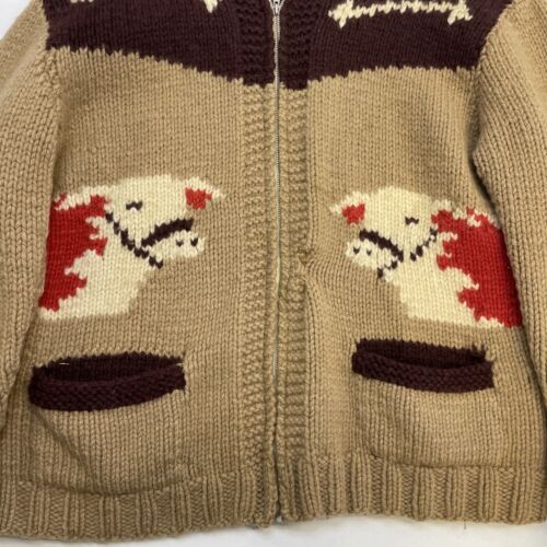 Vintage Cow Wool Knit Cowichan Sweater Size Large Lightning Zip