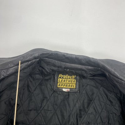 Protech Leather Classic Motorcycle Jacket Size 48 Black