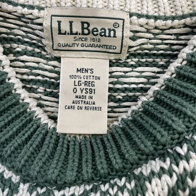 L.L. Bean Crewneck Sweater Size Large Green Fair Isle