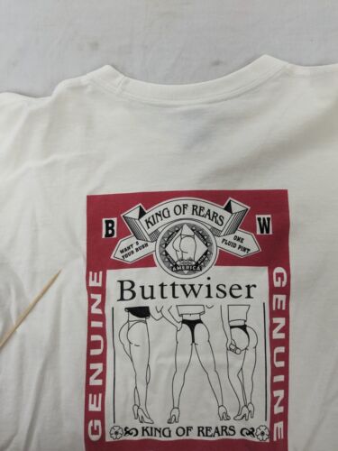 Vintage Buttwiser King Of Rears T-Shirt Size Large White Beer Parody 90s