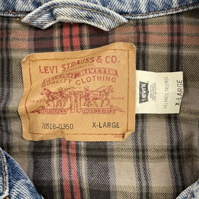 Vintage Levi Strauss & Co. Denim Trucker Jacket Size XL Plaid Lined 70518-0350