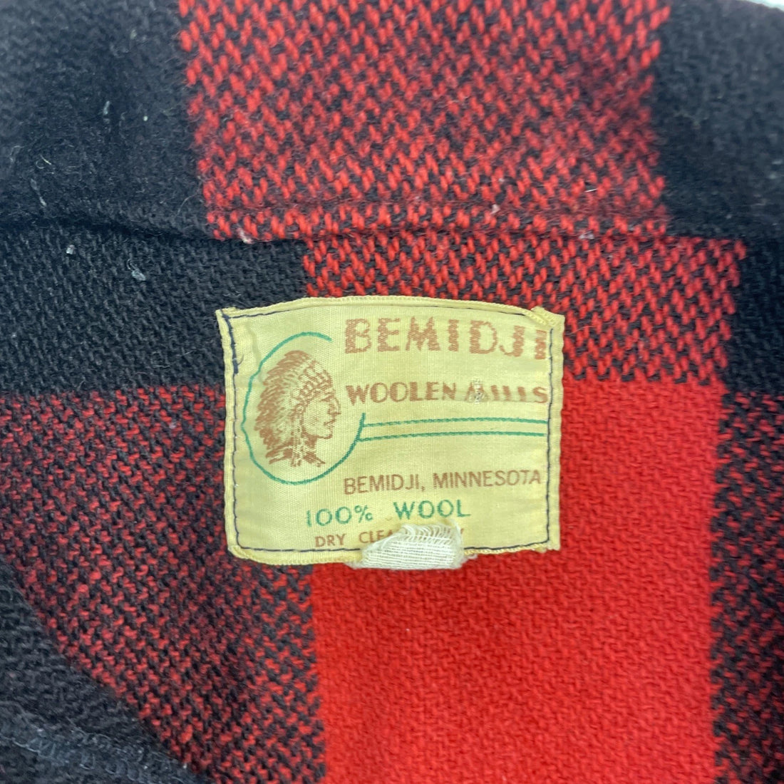 Vintage Bemidji Woolen Mills Wool Shirt Jacket Size Large Buffalo Plaid 60s