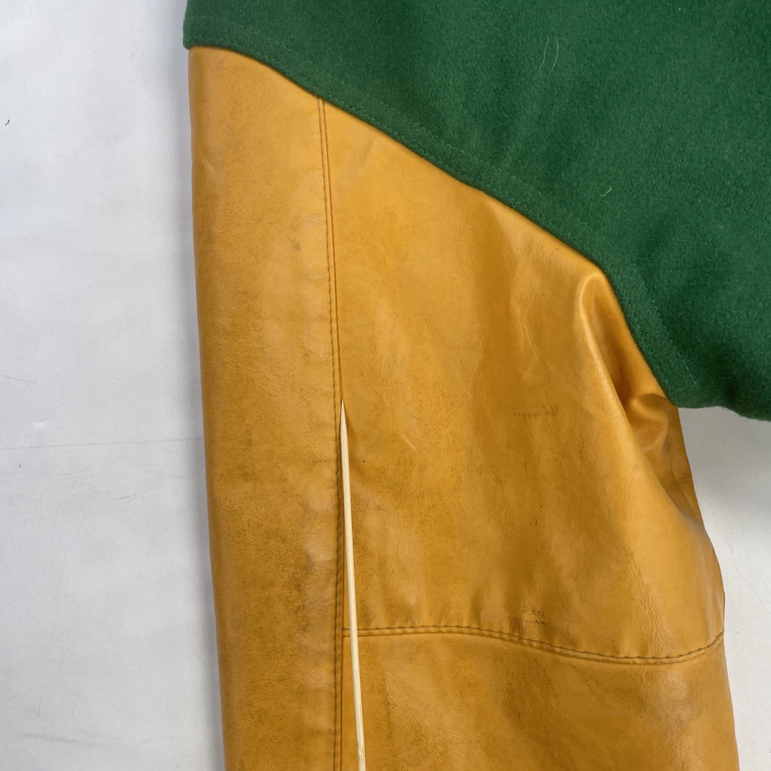 Vintage Holloway Leather Wool Varsity Jacket Size Large Green Yellow