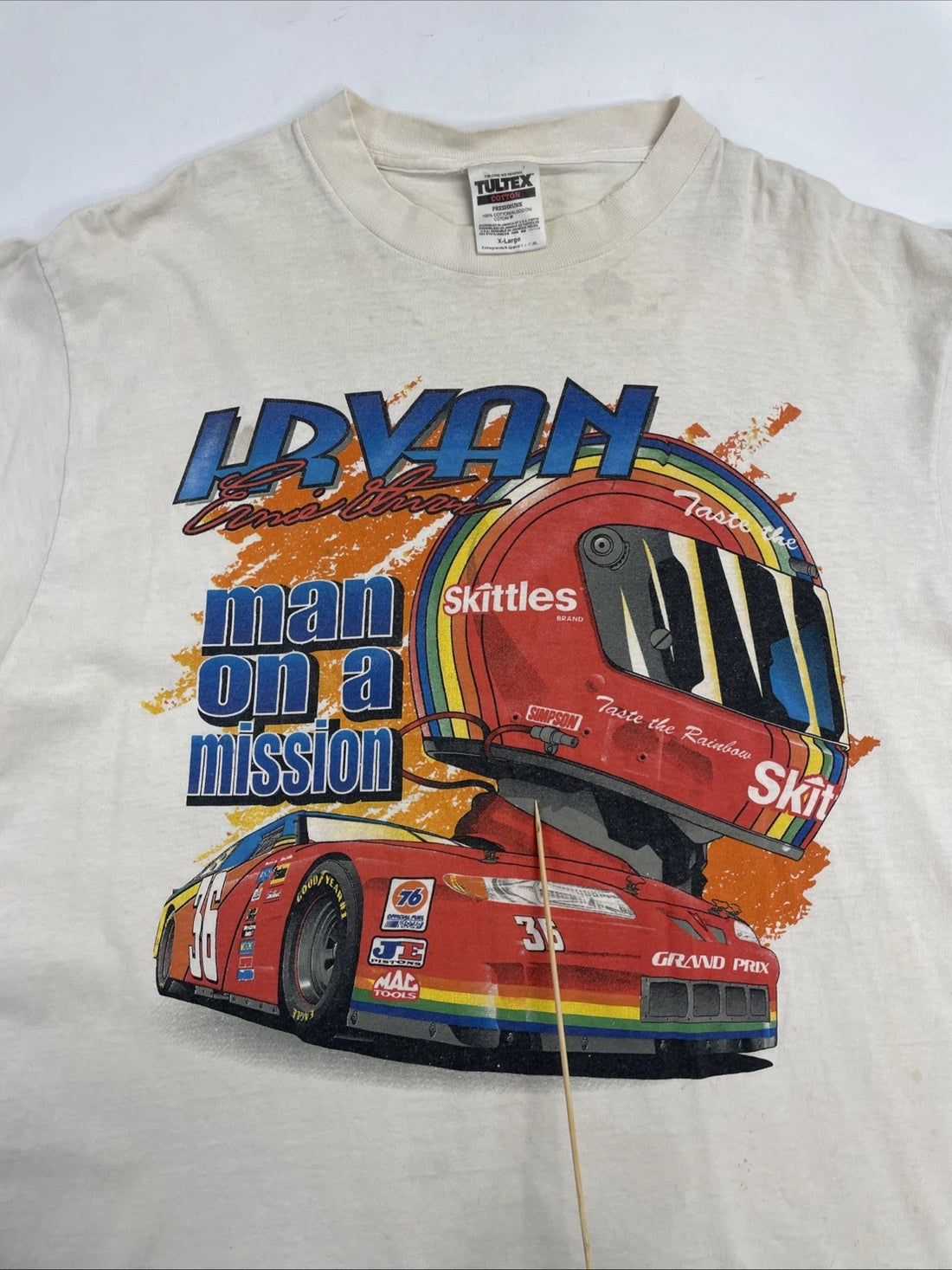Vintage Ernie Irvan Man On A Mission Skittles Racing T-Shirt XL NASCAR