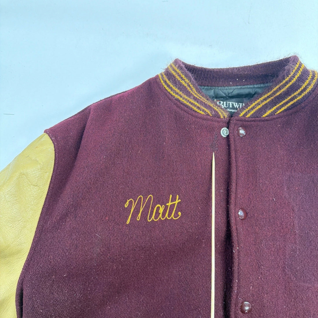 Vintage Butwin Leather Wool Varsity Jacket Size 48