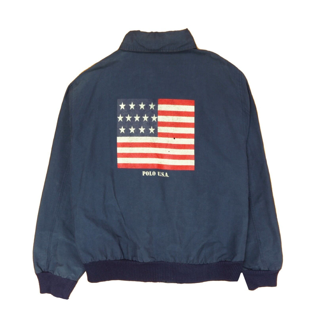 Vintage Polo Ralph Lauren Canvas USA Flag Harrington Jacket Size XL Blue 90s