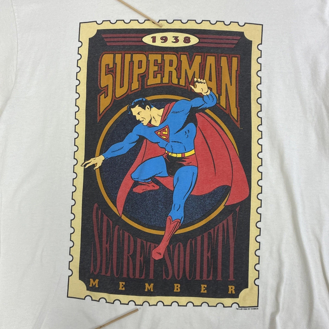 Vintage Superman Secret Society Stamp DC Comics T-Shirt Size XL 1998 90s