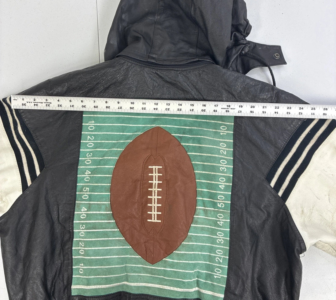 Vintage Michael Hoban Wheremi Football Leather Bomber Jacket Size XL Hooded
