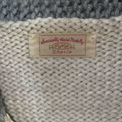 Vintage Fair Isle Wool Knit Cowichan Sweater Size Medium White Gray