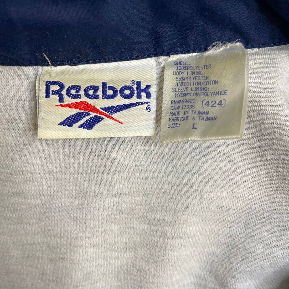 Vintage Reebok Windbreaker Light Jacket Size Large Blue