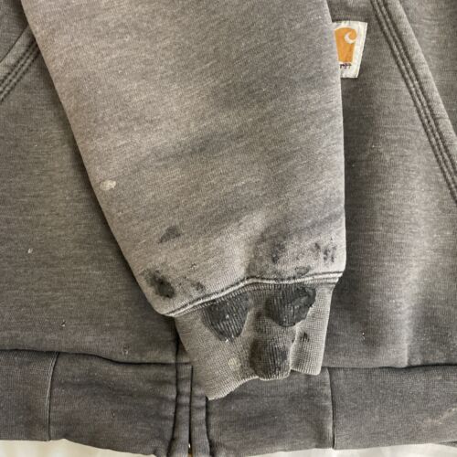 Vintage Carhartt Full Zip Sweatshirt Hoodie Size Large Gray Thermal Lined