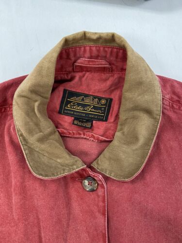 Vintage Eddie Bauer Barn Work Coat Jacket Size Medium Red Corduroy Trim 90s