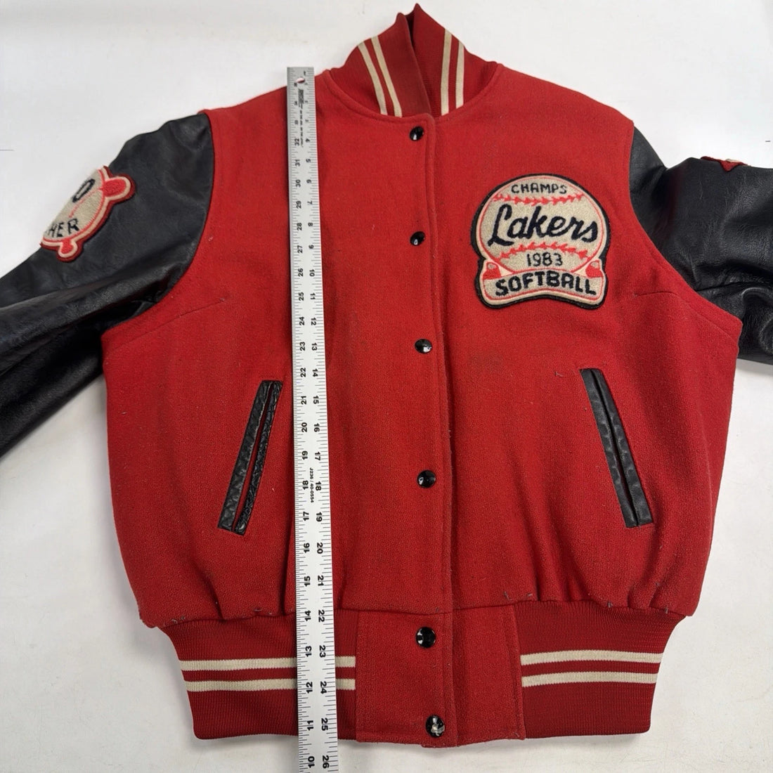 Vintage Lakers Softball Champs Leather Wool Varsity Jacket Size Medium 1983 80s