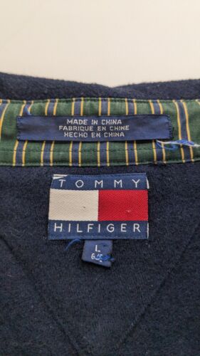 Tommy Hilfiger Crest Fleece Button Up Shirt Size Large Blue