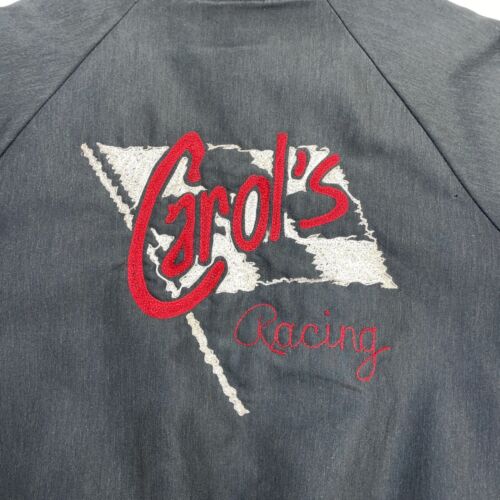 Vintage Carol's Racing Bomber Jacket Size Large Checkered Chain Stitch