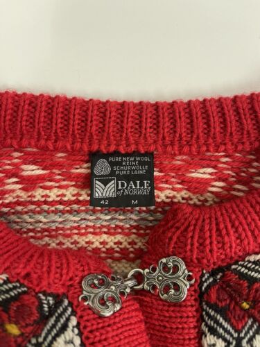 Vintage Dale Of Norway Wool Knit Cardigan Sweater Size Medium Red Fair Isle