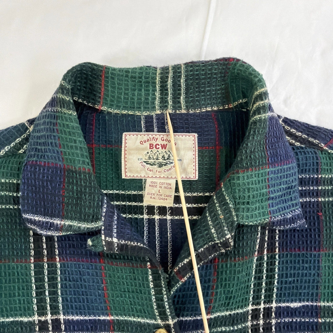 Vintage BCW Thermal Waffle Button Up Shirt Size Large Plaid
