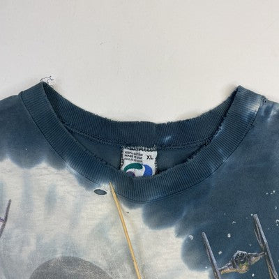 Vintage Star Wars Millennium Falcon Liquid Blue Tie Dye T-Shirt Size XL 90s