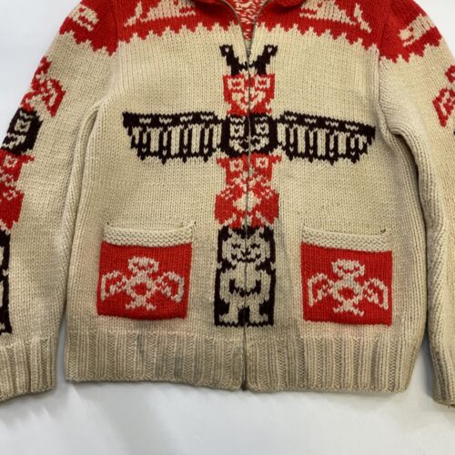 Vintage Totem Pole Thunderbird Wool Knit Cowichan Sweater Medium Native