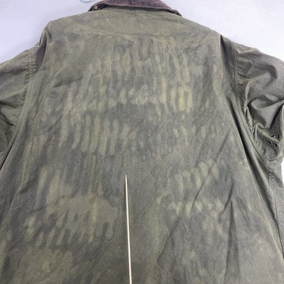 Barbour Waxed Cotton Border Coat Jacket Size C48 Green Plaid Lined