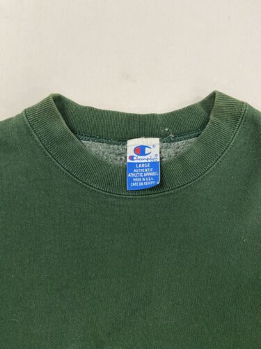 Vintage Champion Spell Out Sweatshirt Crewneck Size Large Green Embroidered